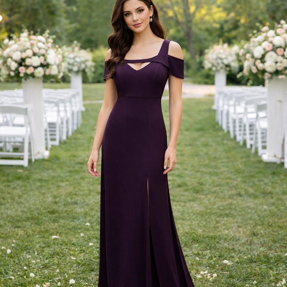 Nightway Womens Plum‎ Purple Cold Shoulder Cutout Formal Evening Gown 8 21519
